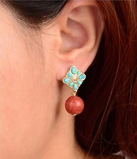 Barse Santa Fe Turquoise and Sponge Coral Drop Earrings