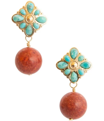 Barse Santa Fe Turquoise and Sponge Coral Drop Earrings
