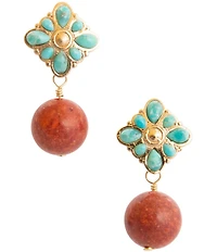 Barse Santa Fe Turquoise and Sponge Coral Drop Earrings
