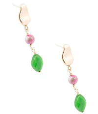 Barse Golden, Green Jade and Watermelon Jade Fresh Cut Drop Earrings