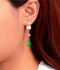 Barse Golden, Green Jade and Watermelon Jade Fresh Cut Drop Earrings