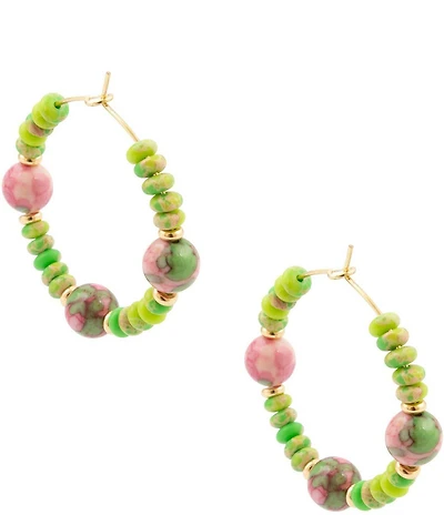 Barse Golden, Green Jasper and Watermelon Jade Fresh Cut Hoop Earrings