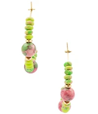 Barse Golden, Green Jasper and Watermelon Jade Fresh Cut Hoop Earrings