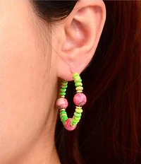 Barse Golden, Green Jasper and Watermelon Jade Fresh Cut Hoop Earrings