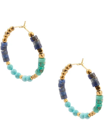 Barse Golden, Lapis and Magnesite Caspian Hoop Earrings