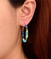 Barse Golden, Lapis and Magnesite Caspian Hoop Earrings