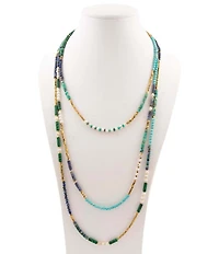 Barse Golden, Lapis and Magnesite Caspian Layered Long Multi Strand Necklace