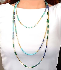 Barse Golden, Lapis and Magnesite Caspian Layered Long Multi Strand Necklace