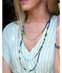 Barse Golden, Lapis and Magnesite Caspian Layered Long Multi Strand Necklace
