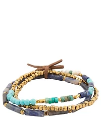 Barse Golden, Lapis and Magnesite Caspian Stretch Bracelet Set