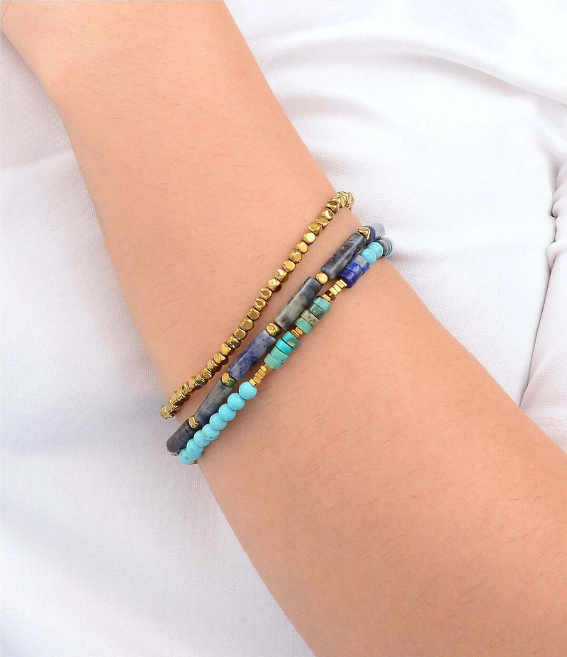 Barse Golden, Lapis and Magnesite Caspian Stretch Bracelet Set