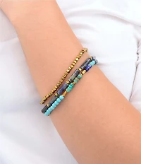 Barse Golden, Lapis and Magnesite Caspian Stretch Bracelet Set