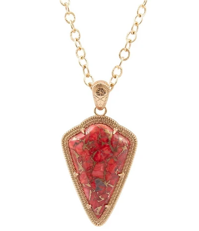 Barse Red Magnesite And Coral Arrow Golden Metal Infused Short Pendant Necklace