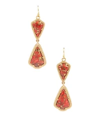 Barse Golden Metal Infused Red Magnesite Arrow Statement Drop Earrings