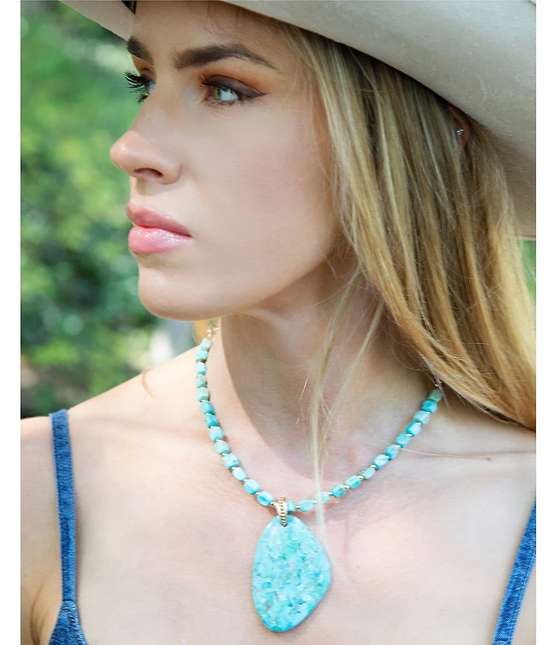 Barse Horizon Golden Turquoise And Magnesite Short Pendant Necklace