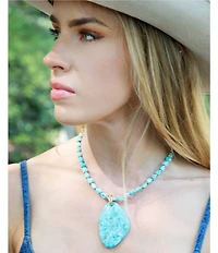 Barse Horizon Golden Turquoise And Magnesite Short Pendant Necklace