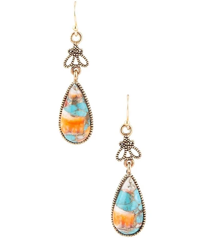 Barse Matrix Sanora Turquoise and Sponge Coral Drop Earrings