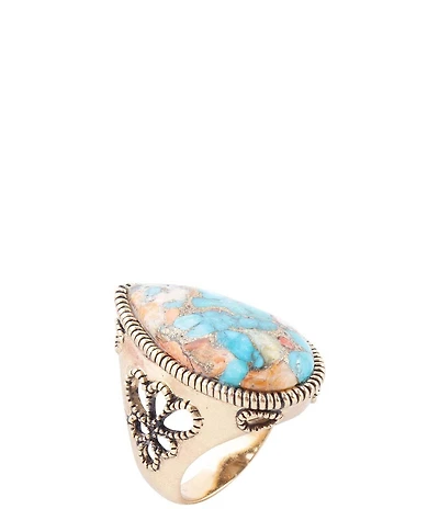 Barse Golden Turquoise and Orange Sponge Coral Matrix Sanora Statement Ring
