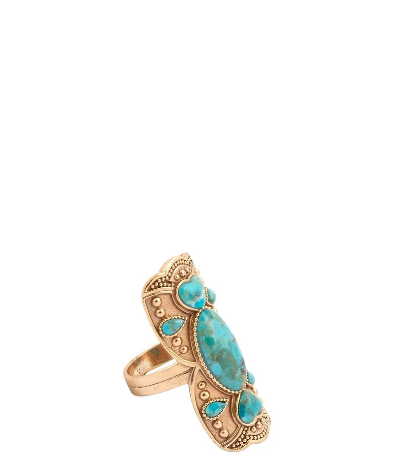 Barse Coastal Grove Totem Golden Genuine Turquoise Statement Ring