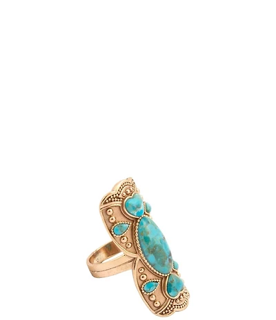 Barse Coastal Grove Totem Golden Genuine Turquoise Statement Ring
