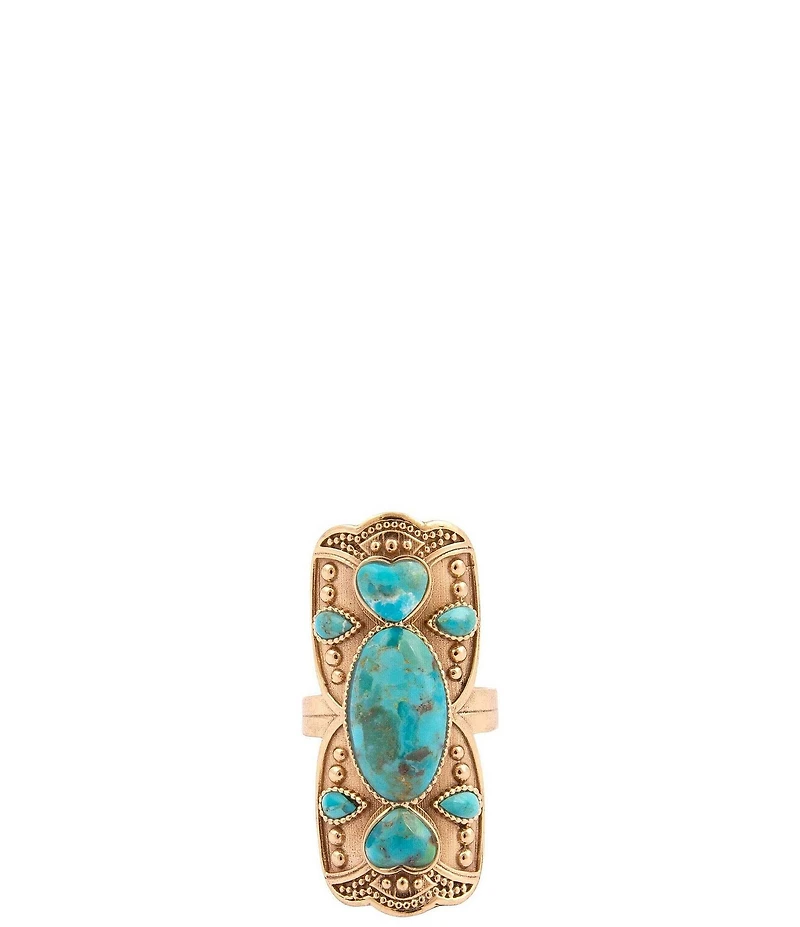 Barse Coastal Grove Totem Golden Genuine Turquoise Statement Ring