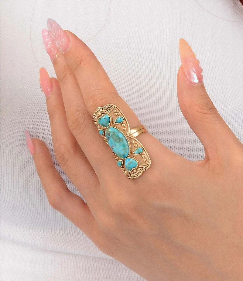 Barse Coastal Grove Totem Golden Genuine Turquoise Statement Ring