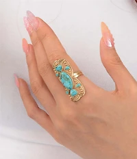 Barse Coastal Grove Totem Golden Genuine Turquoise Statement Ring