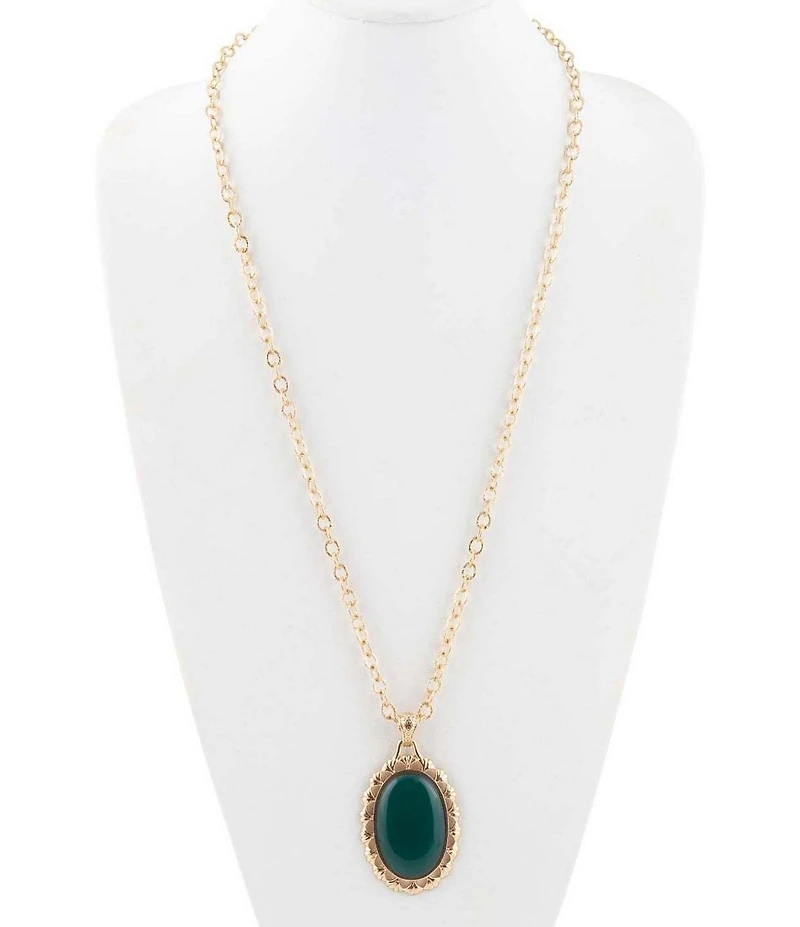 Barse Green Onyx Forest Ember Long Pendant Necklace
