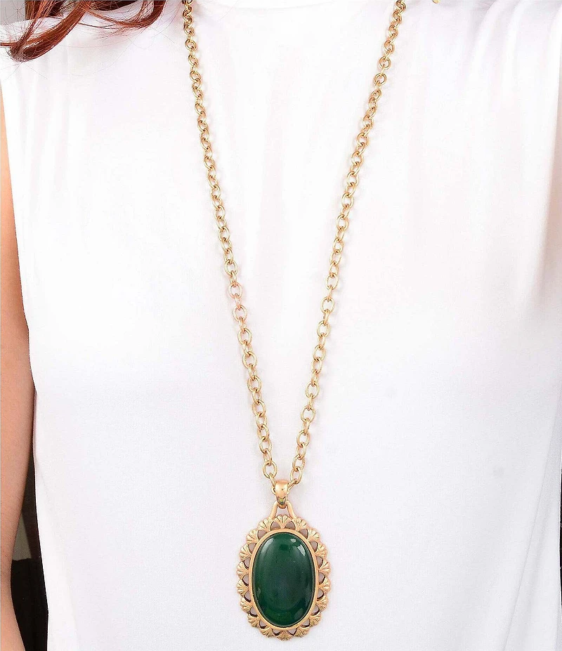Barse Green Onyx Forest Ember Long Pendant Necklace