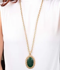 Barse Green Onyx Forest Ember Long Pendant Necklace