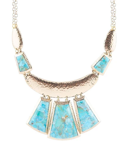 Barse Blue Turquoise Jeweled Statement Golden Necklace