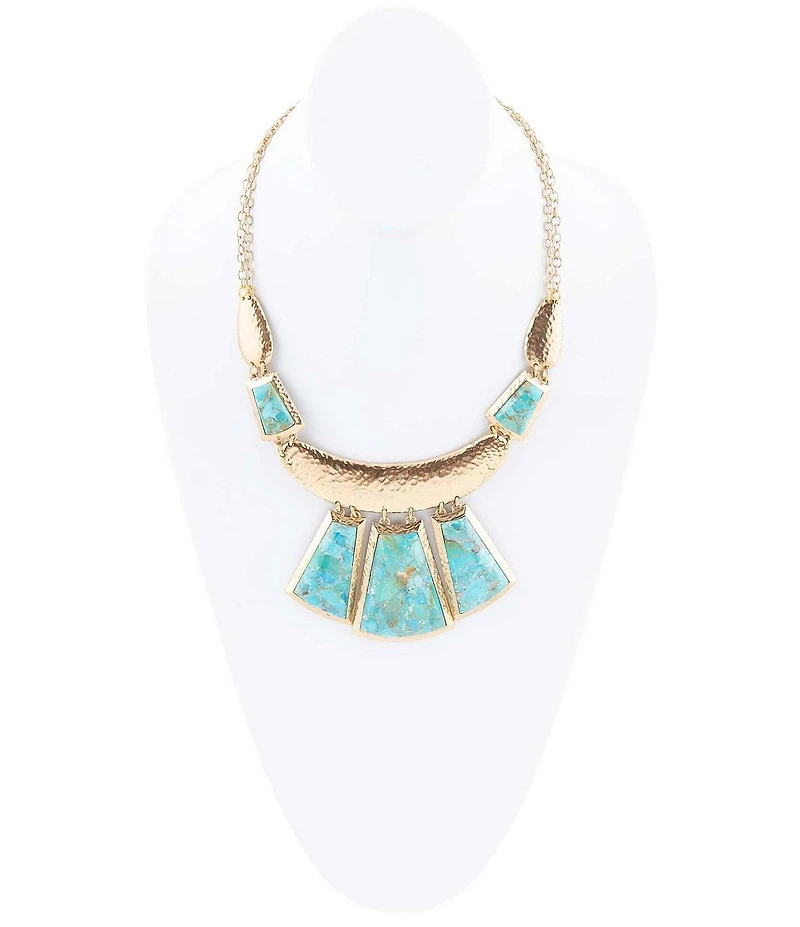 Barse Blue Turquoise Jeweled Statement Golden Necklace