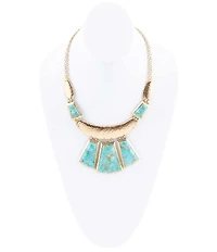 Barse Blue Turquoise Jeweled Statement Golden Necklace