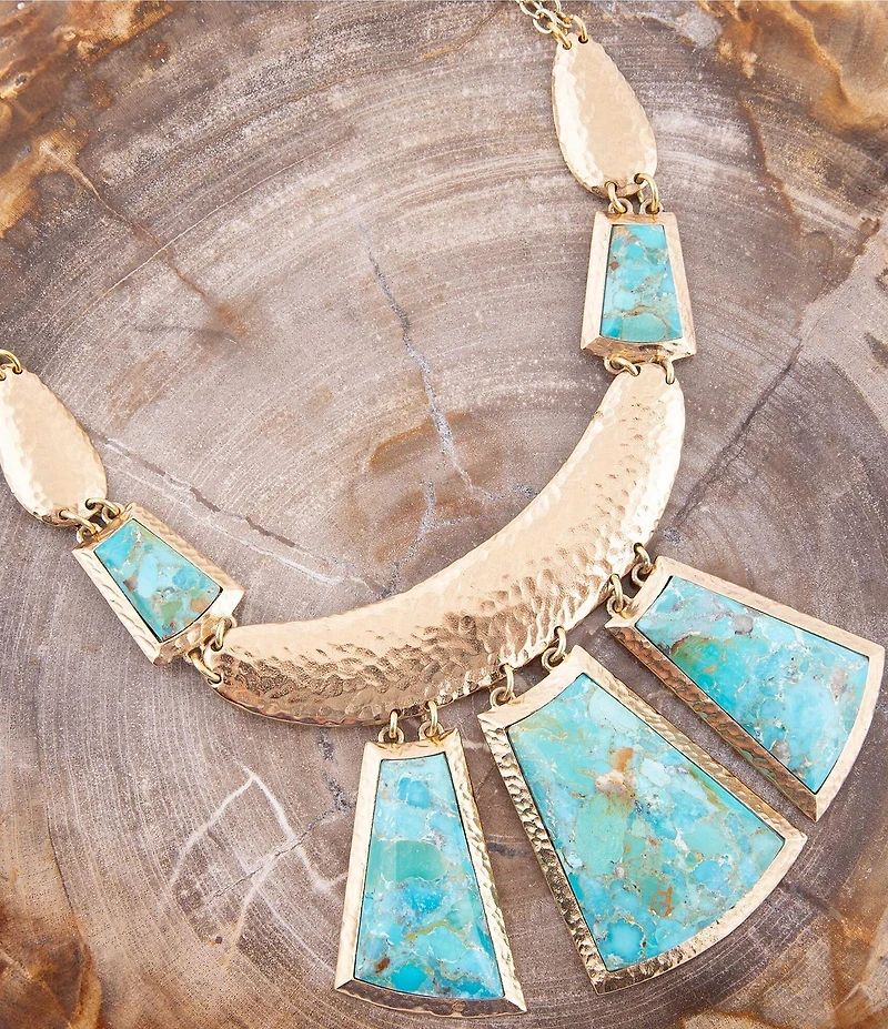 Barse Blue Turquoise Jeweled Statement Golden Necklace
