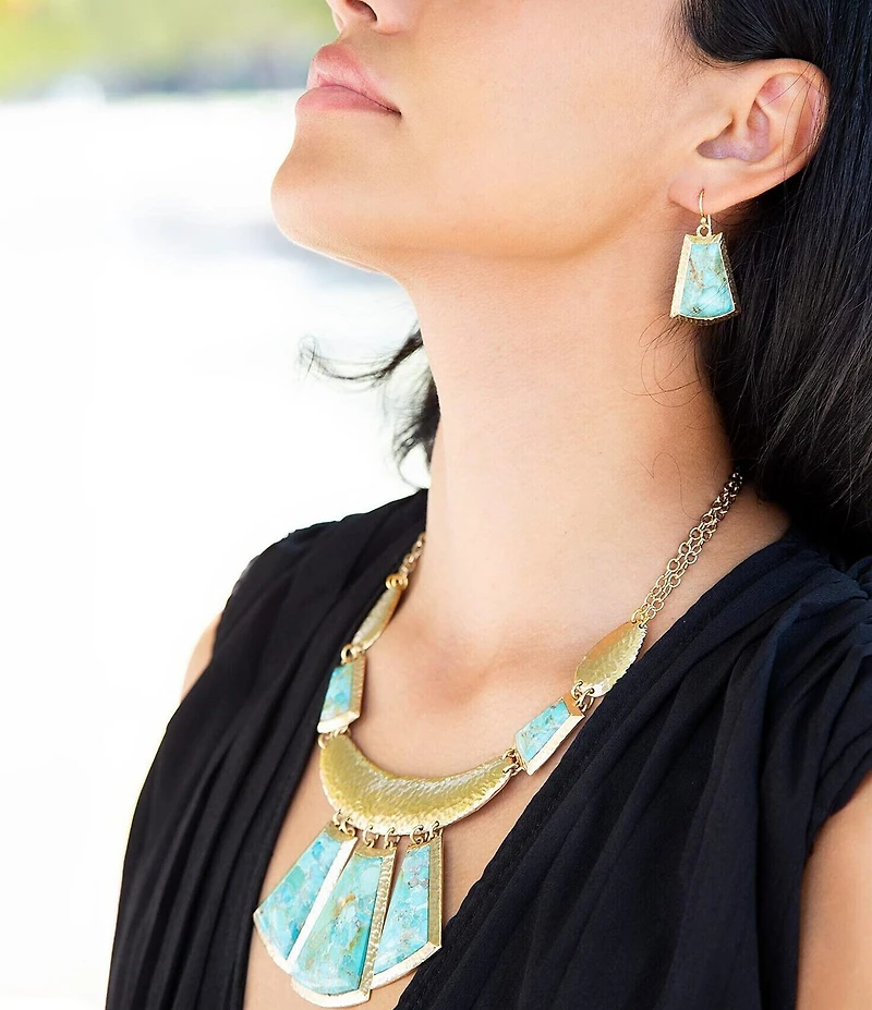 Barse Blue Turquoise Jeweled Statement Golden Necklace