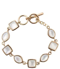 Barse Hammered Link Golden Mother Of Pearl Line Bracelet