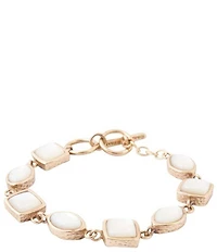Barse Hammered Link Golden Mother Of Pearl Line Bracelet