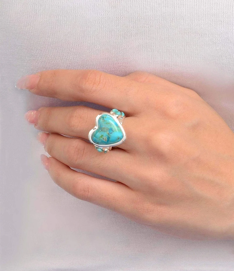 Barse Heart Silver Genuine Turquoise Statement Ring