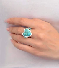 Barse Heart Silver Genuine Turquoise Statement Ring
