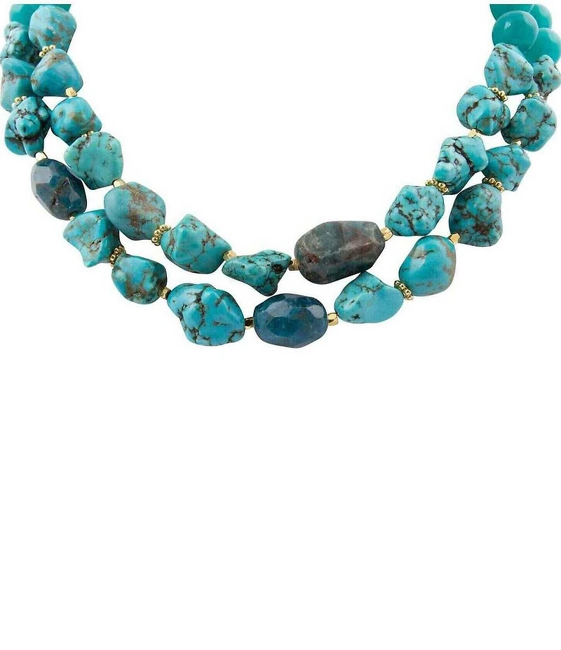 Barse Jade Apatite Turquoise Magnesite Short Multi Strand Necklace