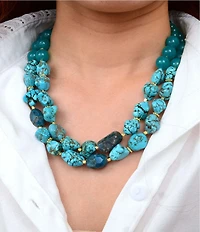 Barse Jade Apatite Turquoise Magnesite Short Multi Strand Necklace