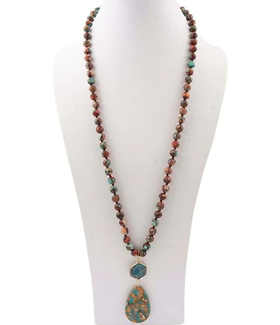 Barse Jasper Desert Bloom Long Pendant Necklace