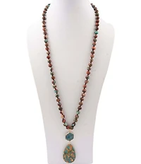Barse Jasper Desert Bloom Long Pendant Necklace