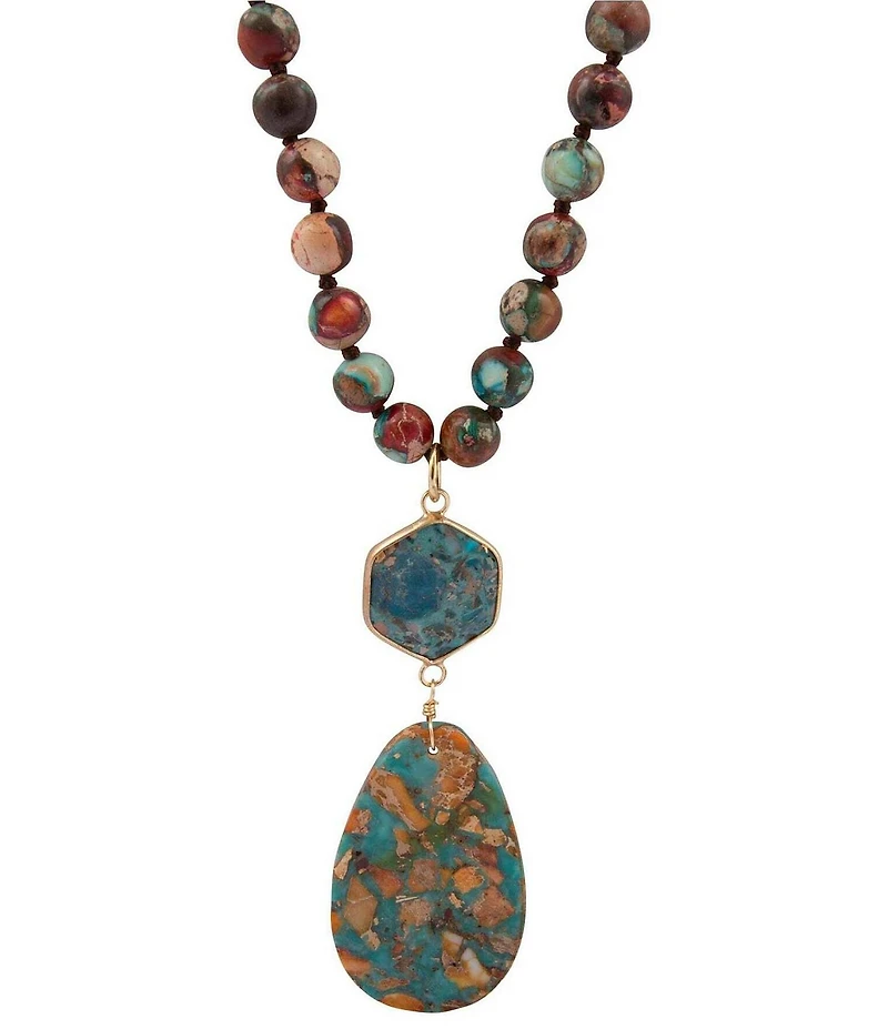 Barse Jasper Desert Bloom Long Pendant Necklace