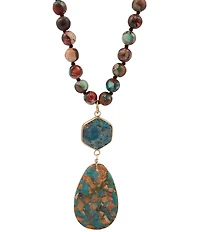 Barse Jasper Desert Bloom Long Statement Pendant Necklace