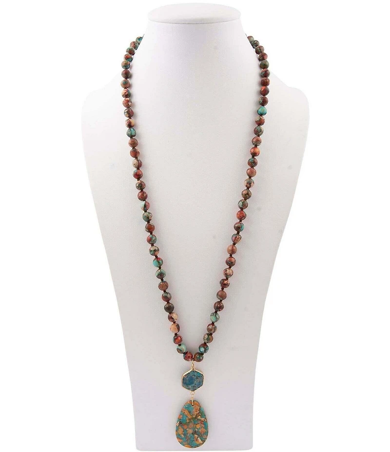 Barse Jasper Desert Bloom Long Statement Pendant Necklace