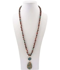Barse Jasper Desert Bloom Long Statement Pendant Necklace