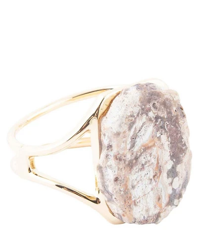 Barse Brown Ocean Jasper Slab Golden Statement Bangle Bracelet