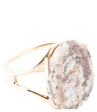 Barse Brown Ocean Jasper Slab Golden Statement Bangle Bracelet