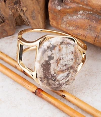 Barse Brown Ocean Jasper Slab Golden Statement Bangle Bracelet